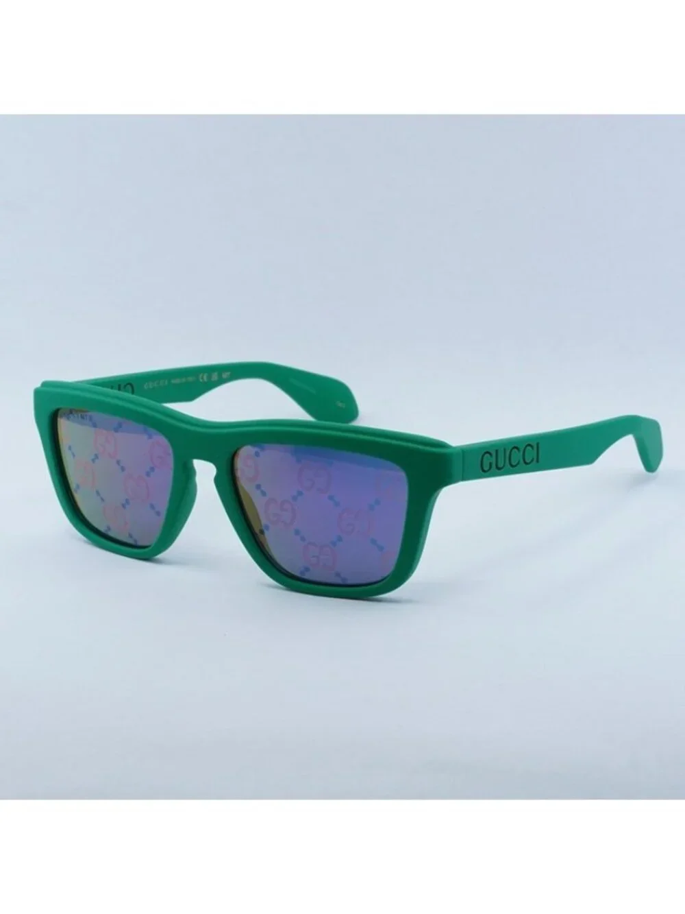Gucci GG1571S 004 Sunglasses Matte Green Square Frame, Blue Lenses